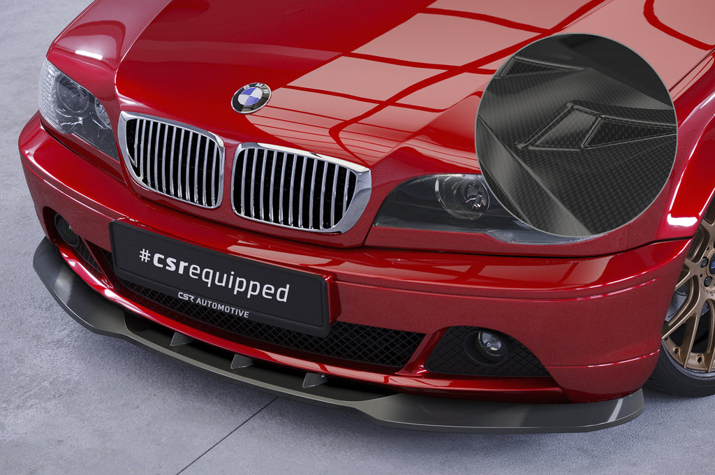 CSR Frontspoiler | Cup-Spoilerlippe mit ABE für BMW 3er E46 Coupe / Cabrio CSL073-C Carbon Look Hochglanz (keine Lackierung erforderlich)