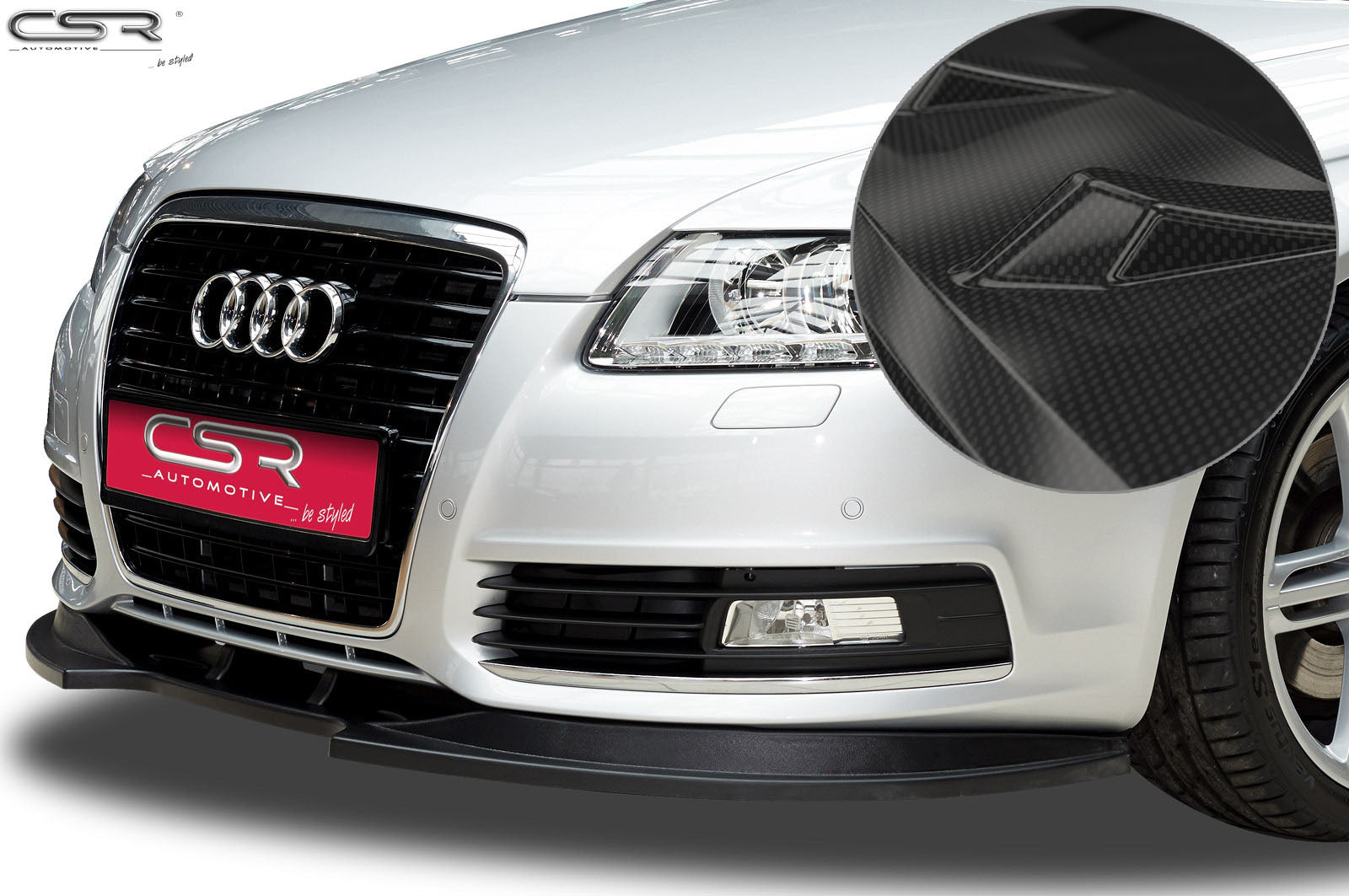 CSR Frontspoiler | Cup-Spoilerlippe mit ABE für Audi A6 4F S-Line CSL106-C Carbon Look Hochglanz (keine Lackierung erforderlich)