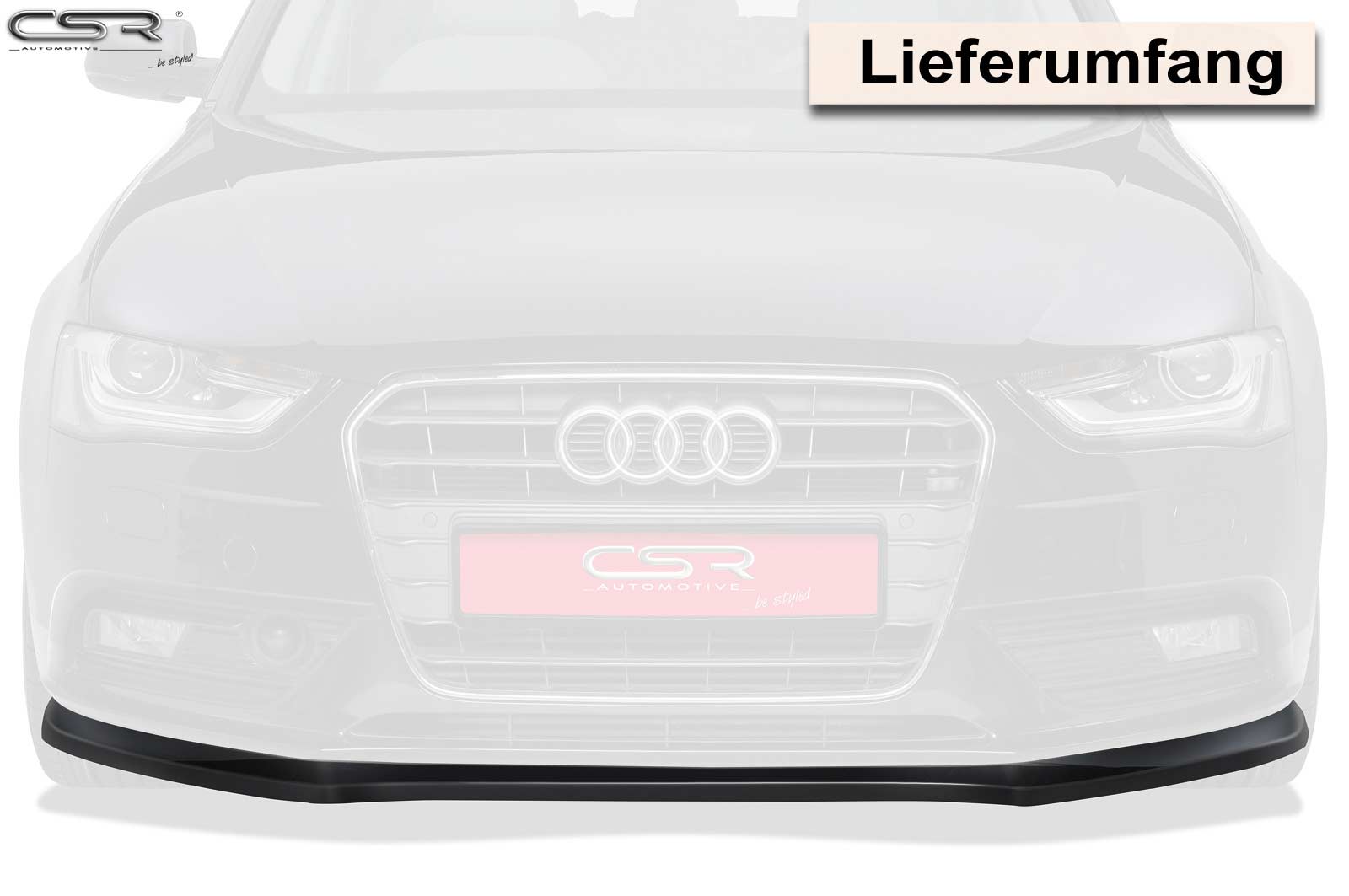 CSR Frontspoiler | Cup-Spoilerlippe mit ABE für Audi A4 B8 CSL176-G Glossy schwarz Hochglanz (keine Lackierung erforderlich)