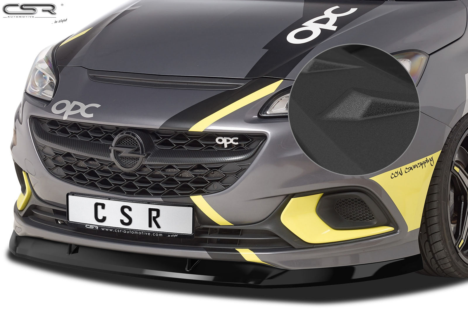 CSR Frontspoiler | Cup-Spoilerlippe mit ABE für Opel Corsa E OPC CSL275-S Strukturiert schwarz matt (keine Lackierung erforderlich)