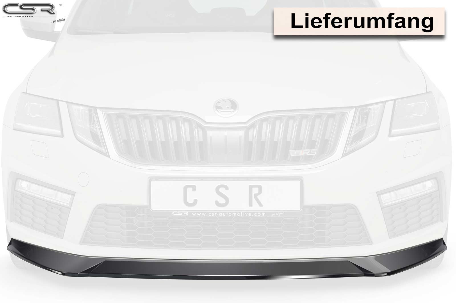 CSR Frontspoiler | Cup-Spoilerlippe mit ABE für Skoda Octavia III (5E) RS CSL389-G Glossy schwarz Hochglanz (keine Lackierung erforderlich)
