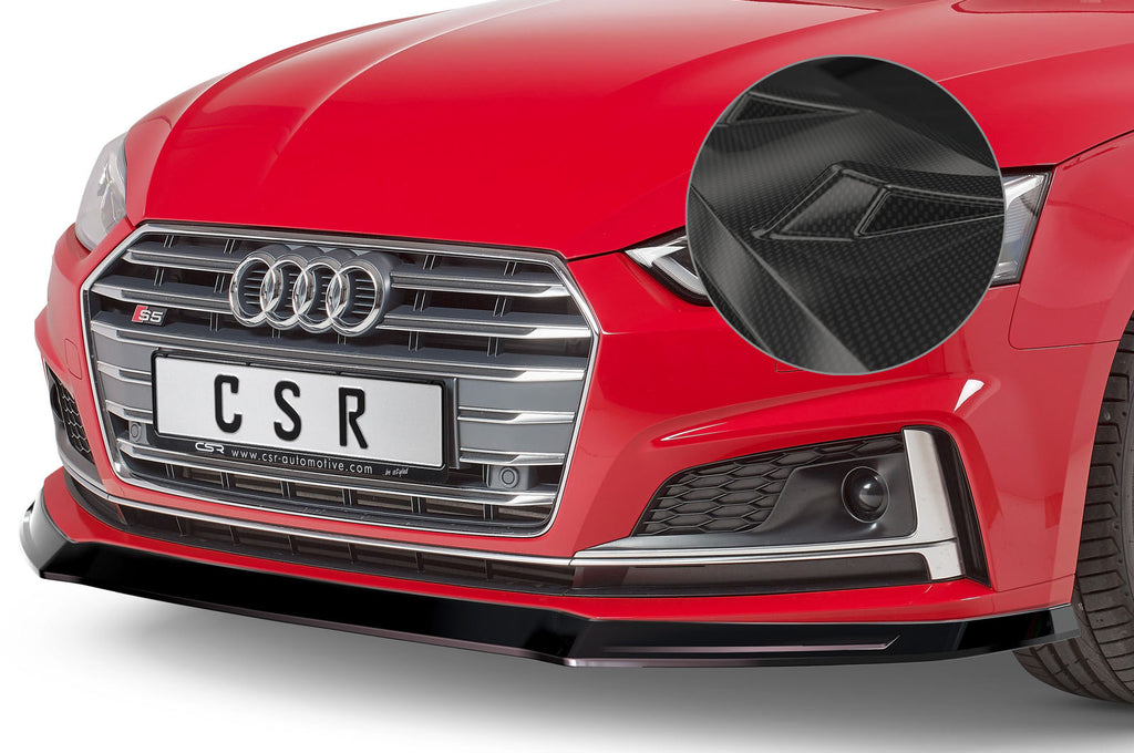 CSR Frontspoiler | Cup-Spoilerlippe mit ABE für Audi A5 F5 S-Line / S5 F5 CSL403-C Carbon Look Hochglanz (keine Lackierung erforderlich)