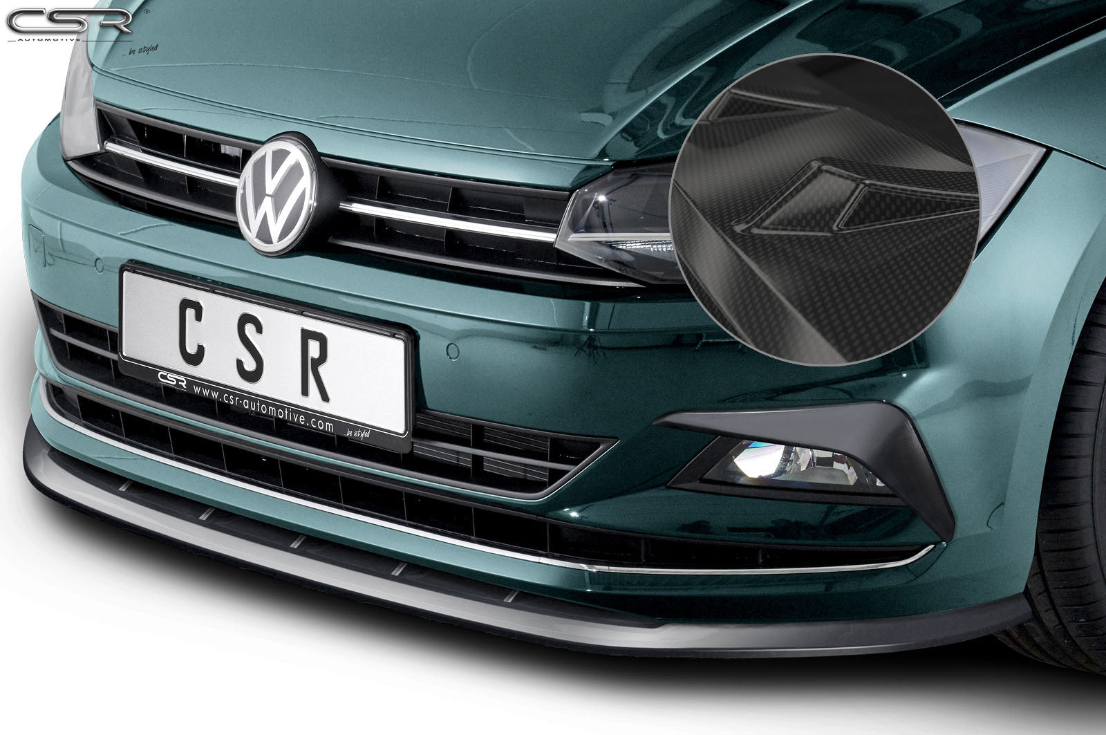 CSR Frontspoiler | Cup-Spoilerlippe mit ABE für VW Polo VI 2G (Typ AW) CSL417-C Carbon Look Hochglanz (keine Lackierung erforderlich)