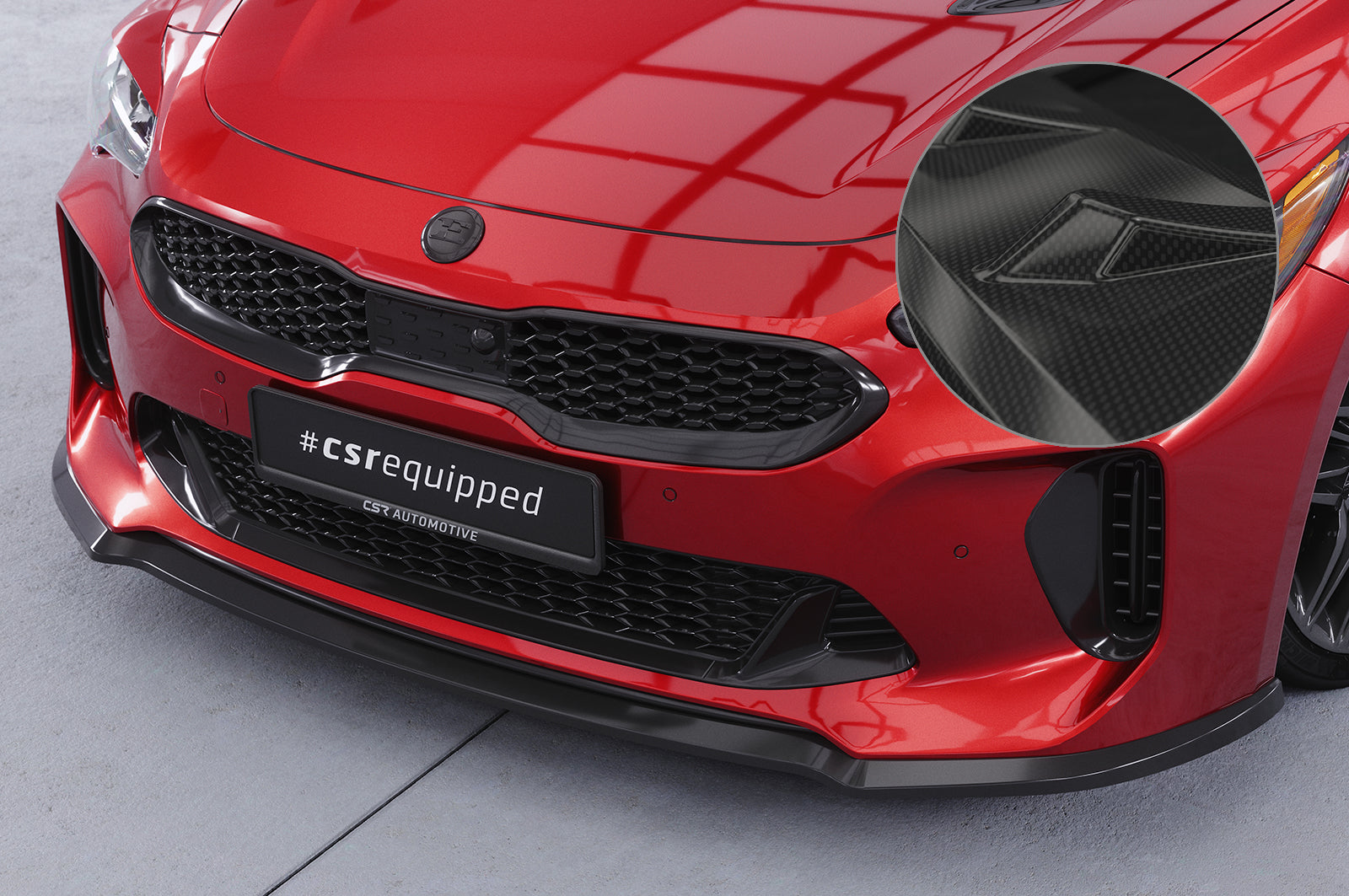 CSR Frontspoiler | Cup-Spoilerlippe mit ABE für Kia Stinger GT CSL426-C Carbon Look Hochglanz (keine Lackierung erforderlich)