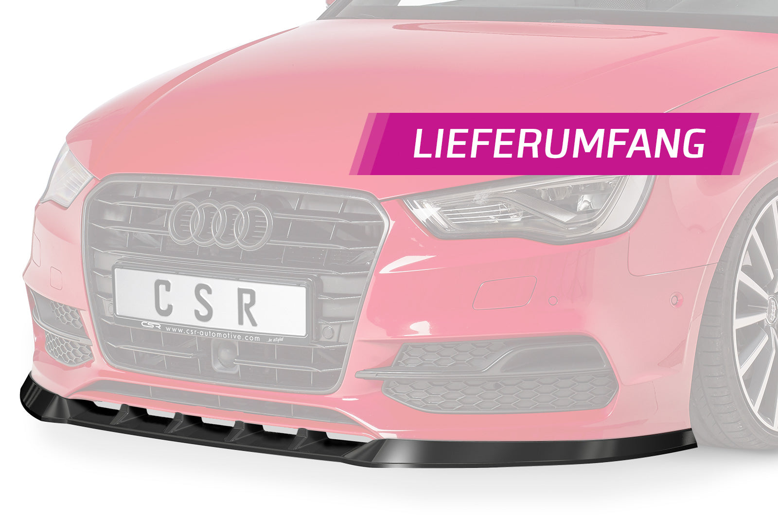 CSR Frontspoiler | Cup-Spoilerlippe mit ABE für Audi S3 / A3 8V S-Line Cabrio / Limo CSL453-S Strukturiert schwarz matt (keine Lackierung erforderlich)