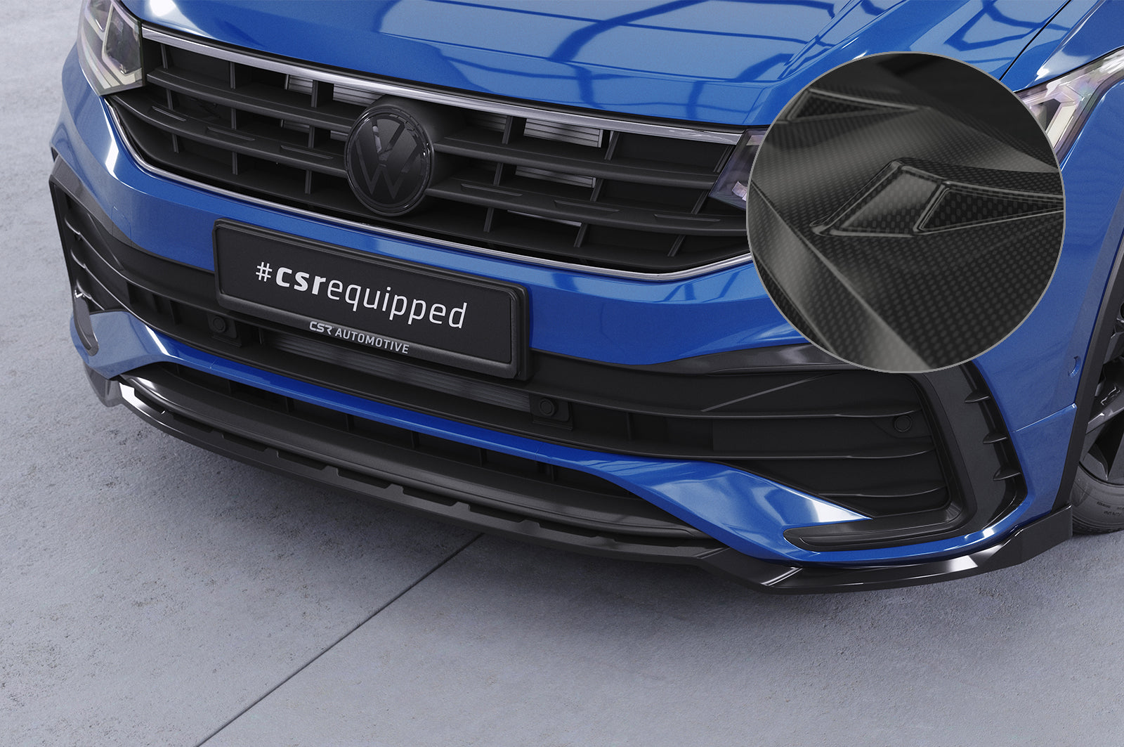 CSR Frontspoiler | Cup-Spoilerlippe mit ABE für VW Tiguan II (Typ AD1) R-Line CSL475-C Carbon Look Hochglanz (keine Lackierung erforderlich)