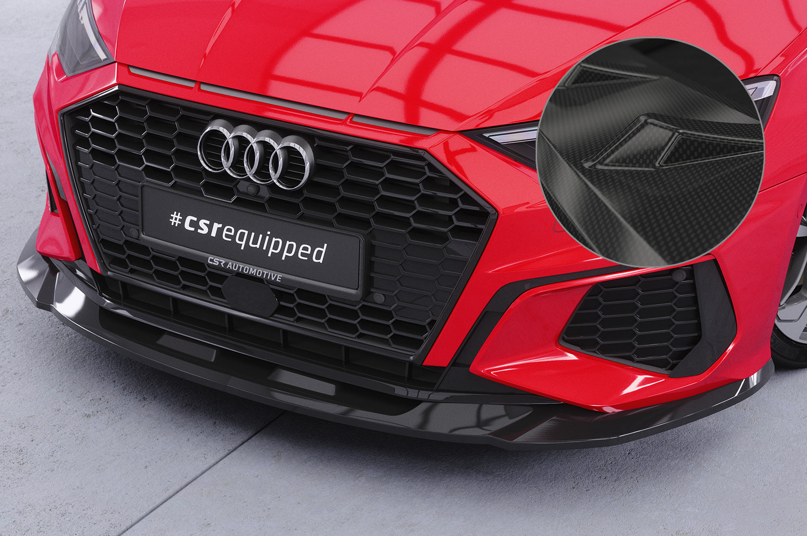 CSR Frontspoiler | Cup-Spoilerlippe mit ABE für Audi A3 8Y S-Line / S3 8Y CSL483-C Carbon Look Hochglanz (keine Lackierung erforderlich)