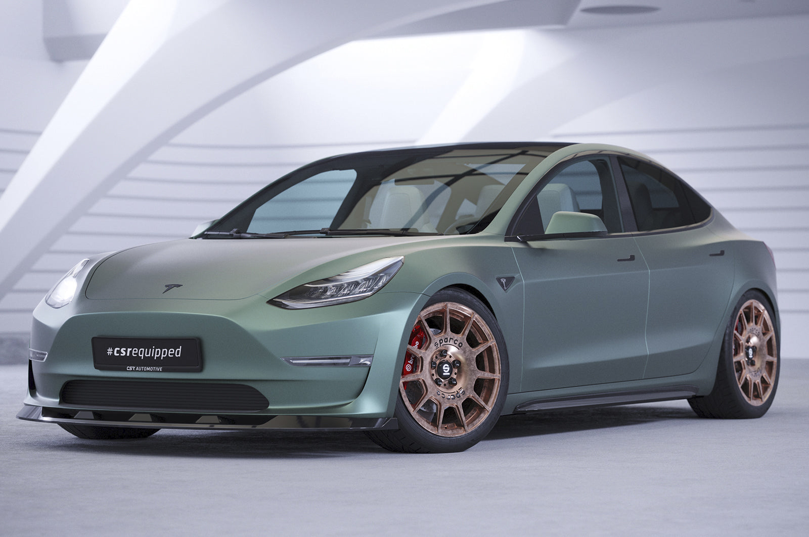 CSR Frontspoiler | Cup-Spoilerlippe mit ABE für Tesla Model 3 CSL484-L Unlackiert roh (Lackierung erforderlich)