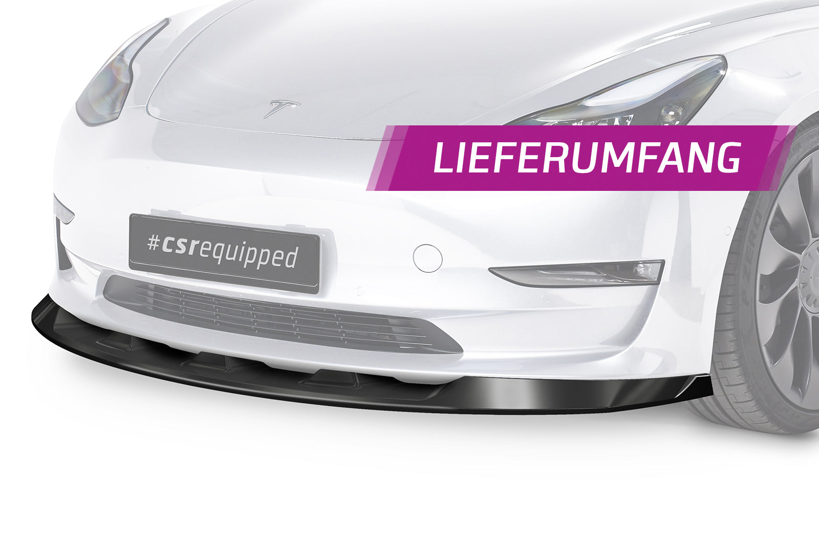 CSR Frontspoiler | Cup-Spoilerlippe mit ABE für Tesla Model 3 CSL484-L Unlackiert roh (Lackierung erforderlich)