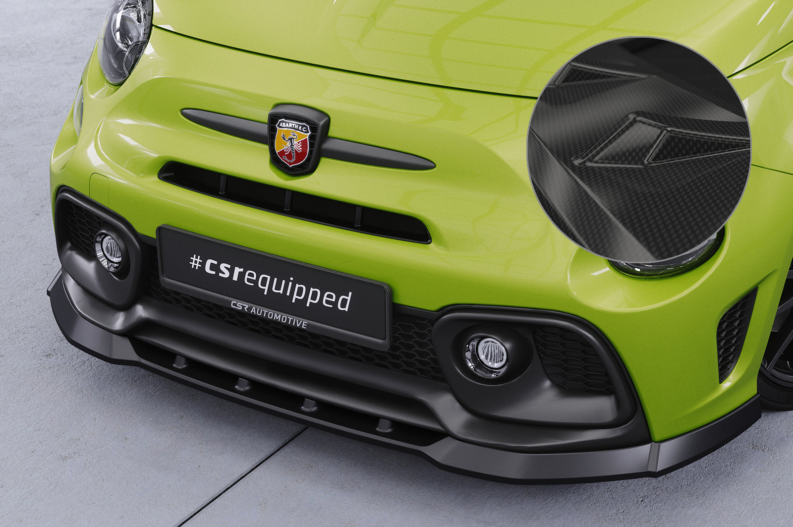CSR Frontspoiler | Cup-Spoilerlippe mit ABE für Fiat 500 Abarth 595 CSL487-C Carbon Look Hochglanz (keine Lackierung erforderlich)