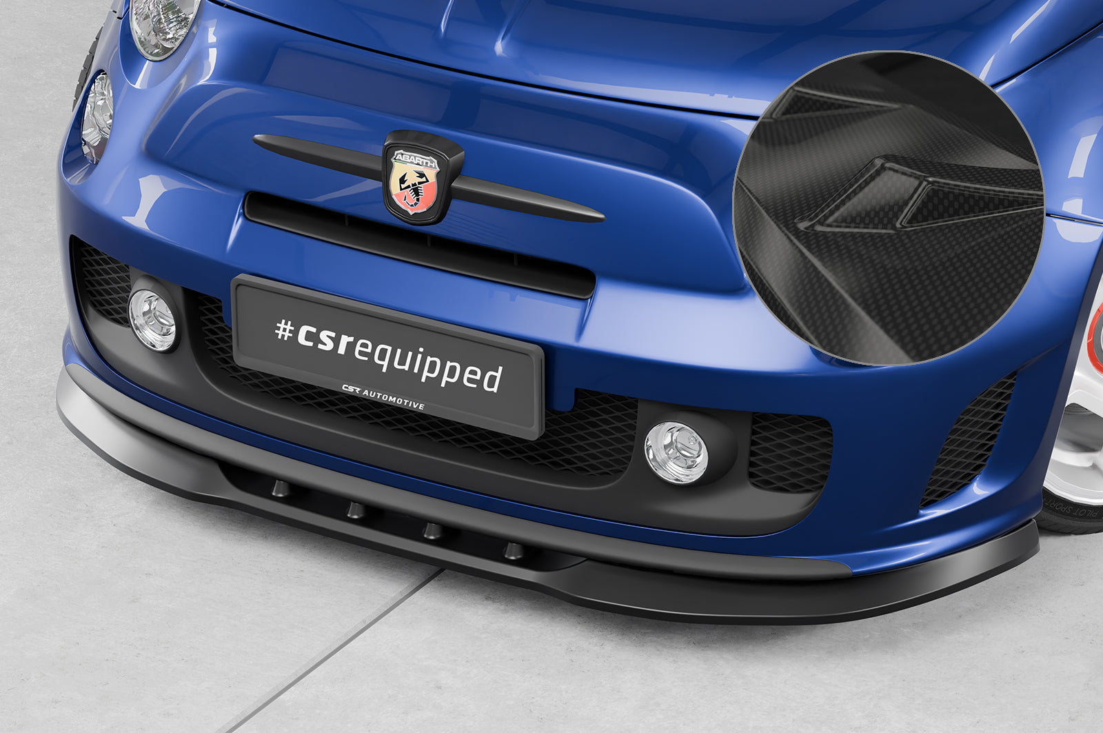 CSR Frontspoiler | Cup-Spoilerlippe mit ABE für Fiat 500 Abarth 595 CSL490-C Carbon Look Hochglanz (keine Lackierung erforderlich)