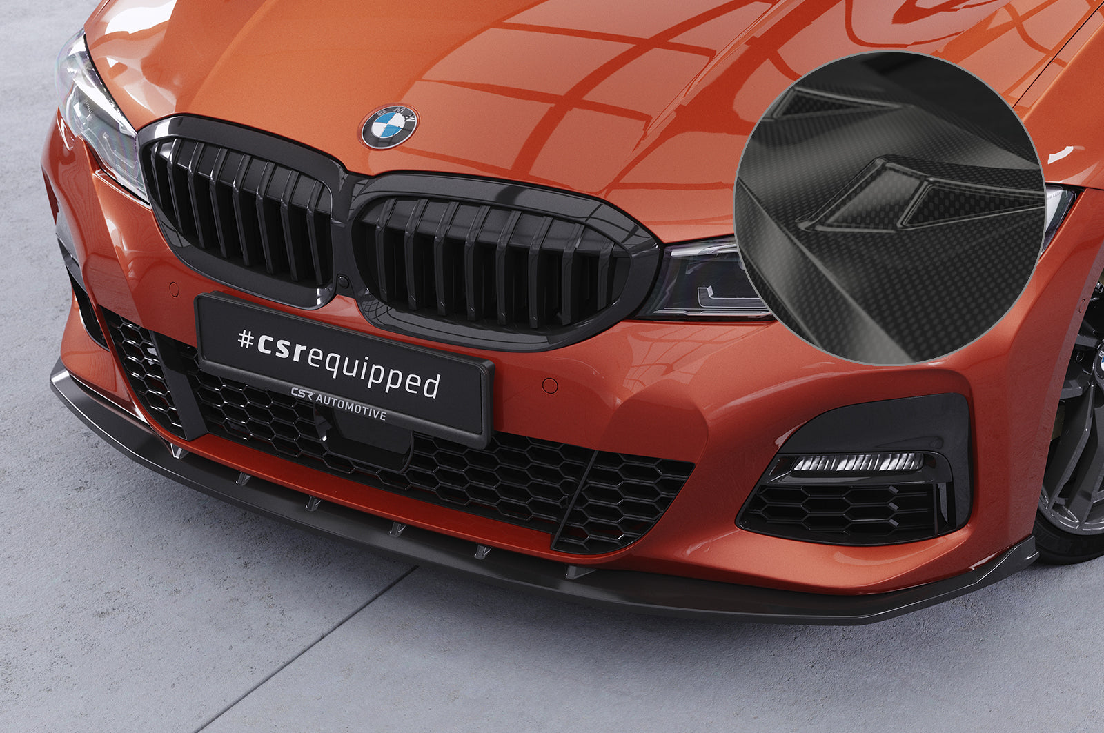 CSR Frontspoiler | Cup-Spoilerlippe mit ABE für BMW 3er (G20 / G21) CSL496-C Carbon Look Hochglanz (keine Lackierung erforderlich)