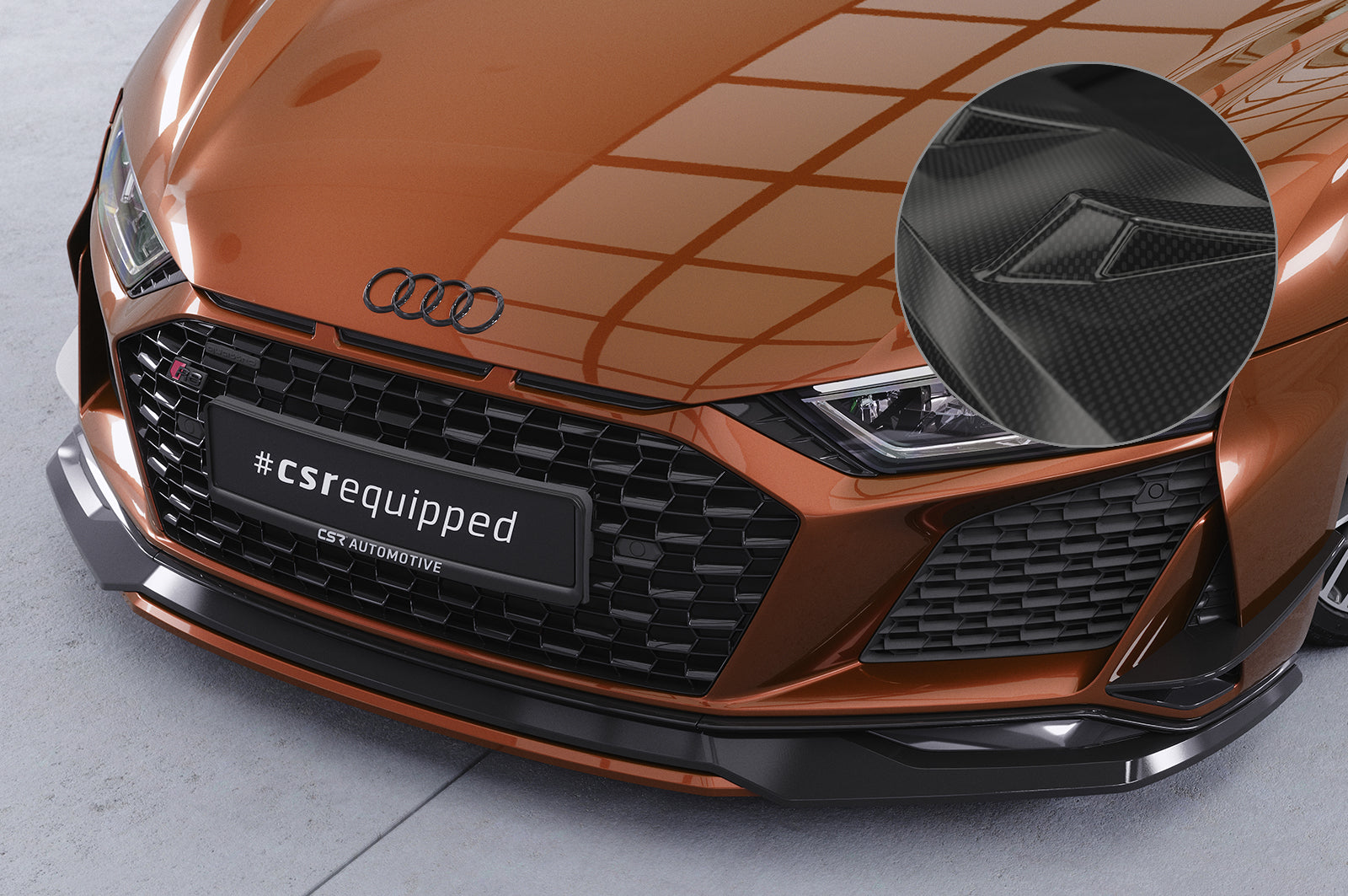 CSR Frontspoiler | Cup-Spoilerlippe mit ABE für Audi R8 (Typ 4S) CSL502-C Carbon Look Hochglanz (keine Lackierung erforderlich)