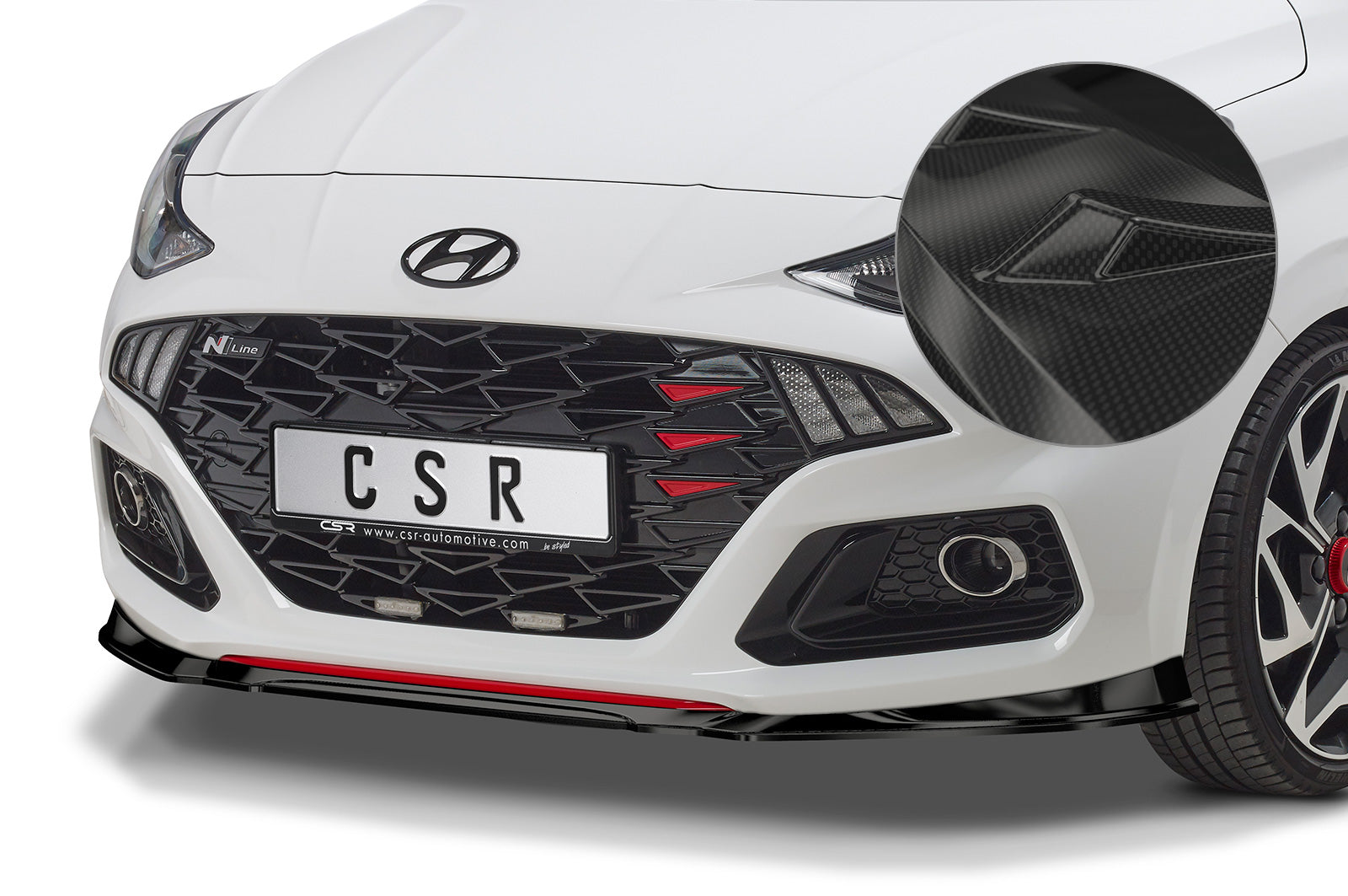 CSR Frontspoiler | Cup-Spoilerlippe mit ABE für Hyundai i10 (3. Gen) N-Line CSL525-C Carbon Look Hochglanz (keine Lackierung erforderlich)