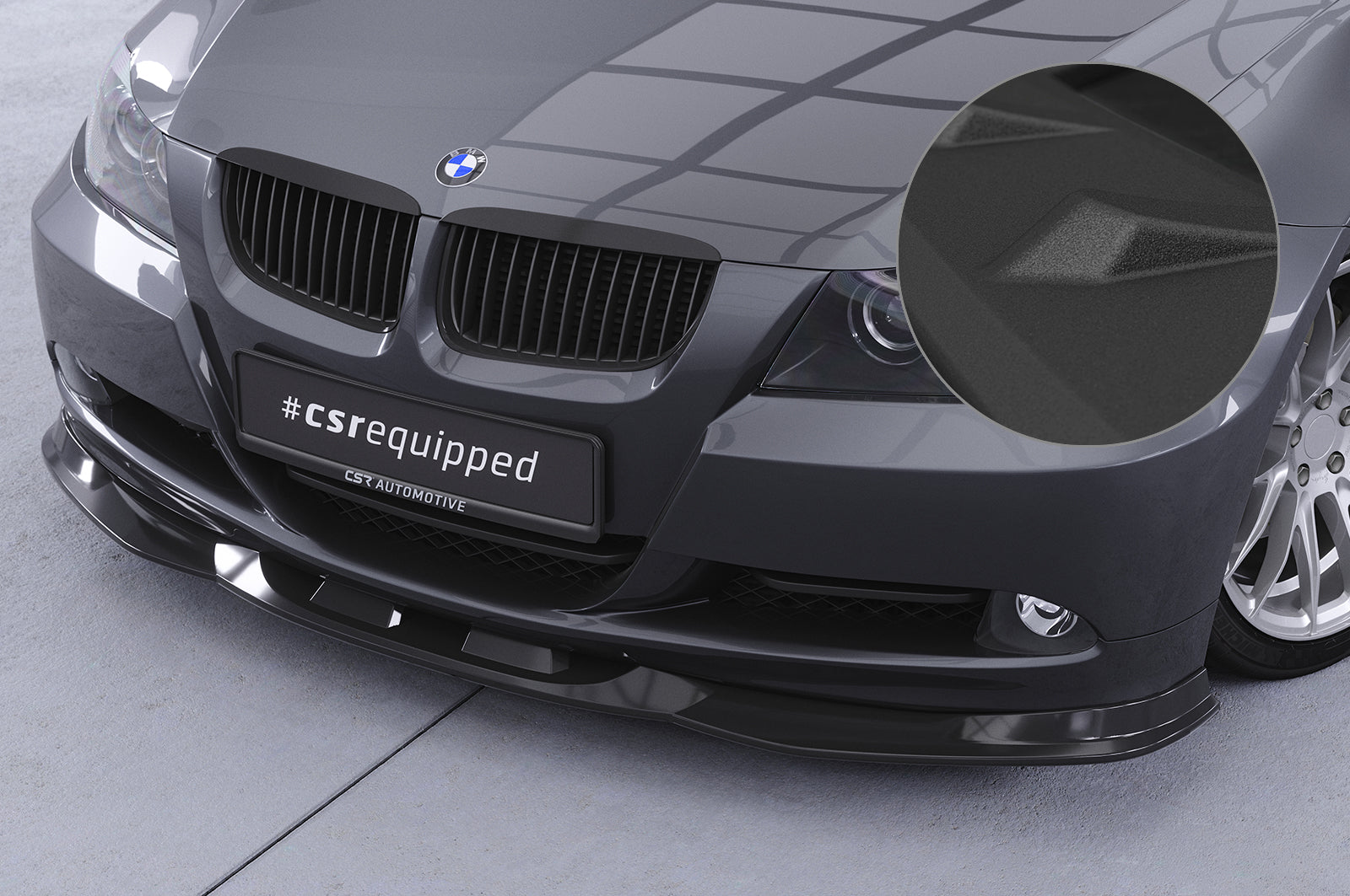 CSR Frontspoiler | Cup-Spoilerlippe mit ABE für BMW 3er (E90/E91) Limousine und Touring CSL536-S Strukturiert schwarz matt (keine Lackierung erforderlich)