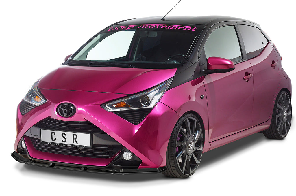 CSR Frontspoiler | Cup-Spoilerlippe mit ABE für Toyota Aygo 2 Facelift CSL548-C Carbon Look Hochglanz (keine Lackierung erforderlich)