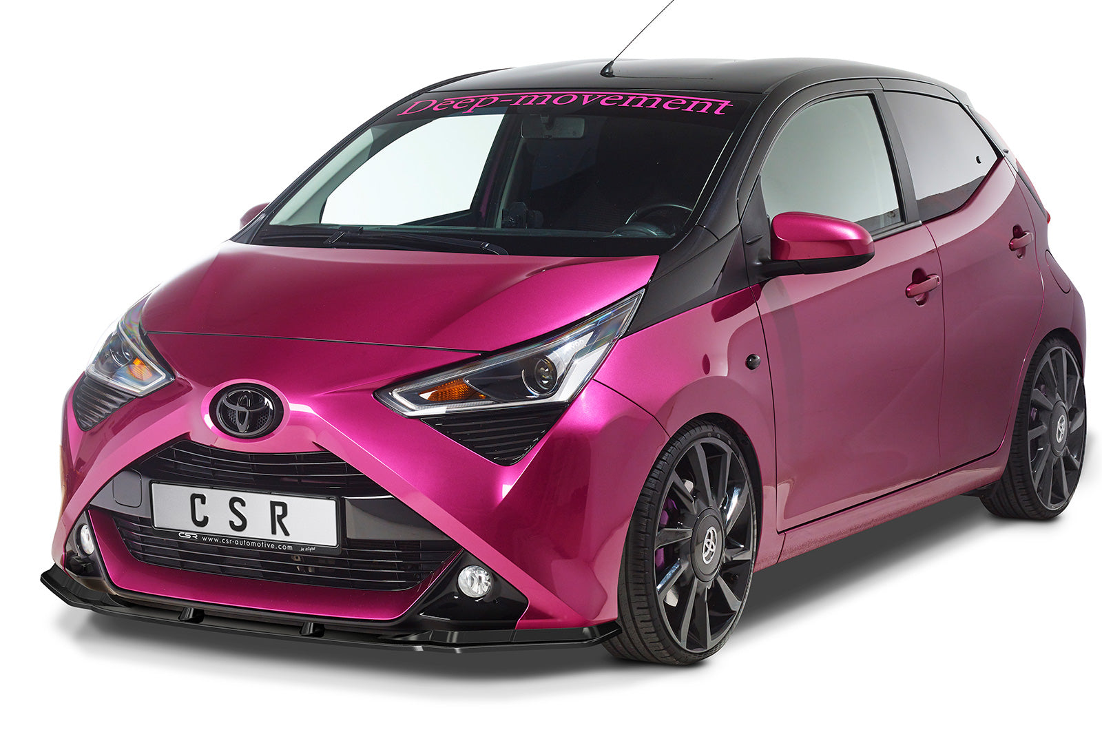 CSR Frontspoiler | Cup-Spoilerlippe mit ABE für Toyota Aygo 2 Facelift CSL548-C Carbon Look Hochglanz (keine Lackierung erforderlich)