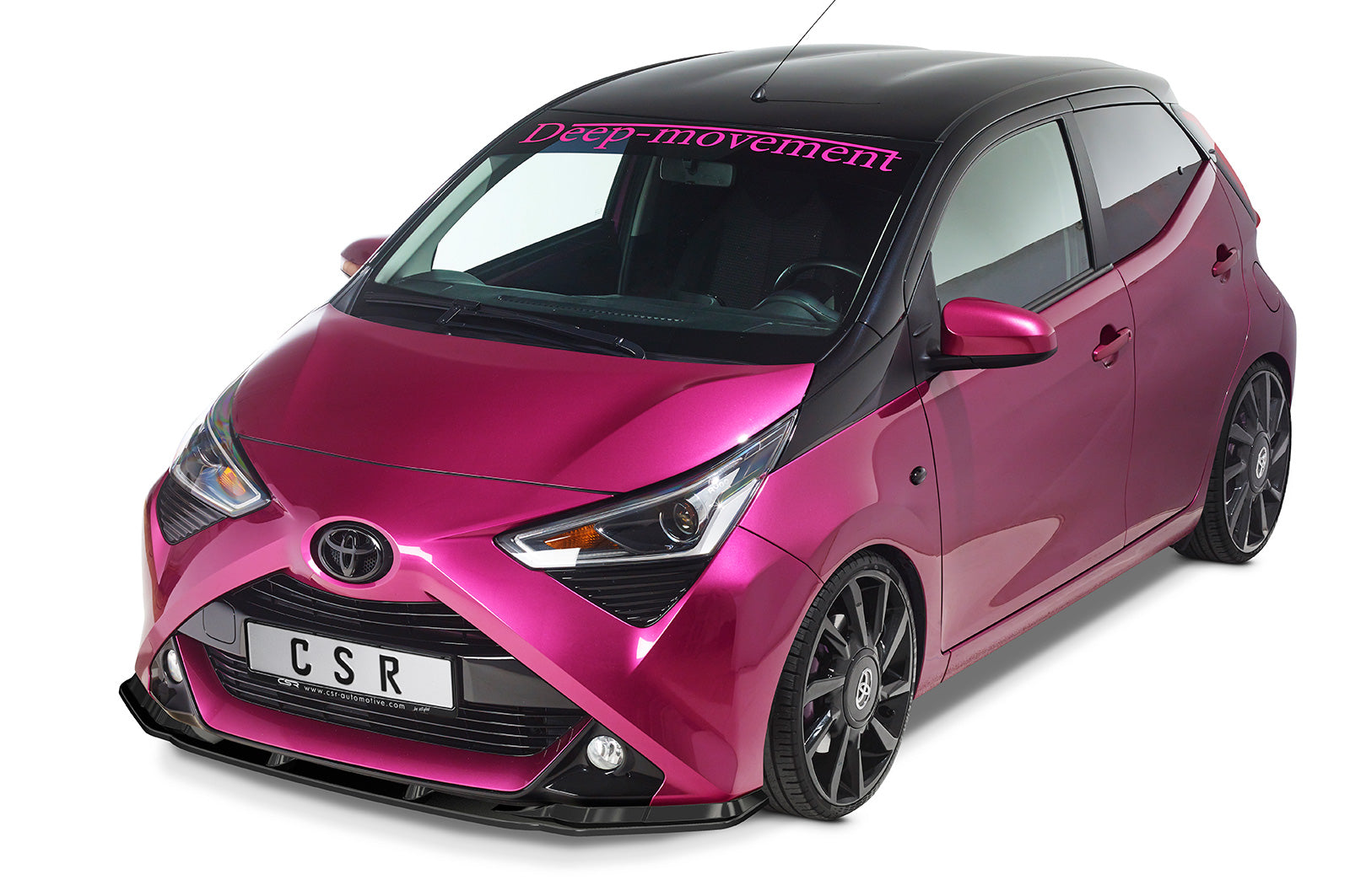 CSR Frontspoiler | Cup-Spoilerlippe mit ABE für Toyota Aygo 2 Facelift CSL548-G Glossy schwarz Hochglanz (keine Lackierung erforderlich)