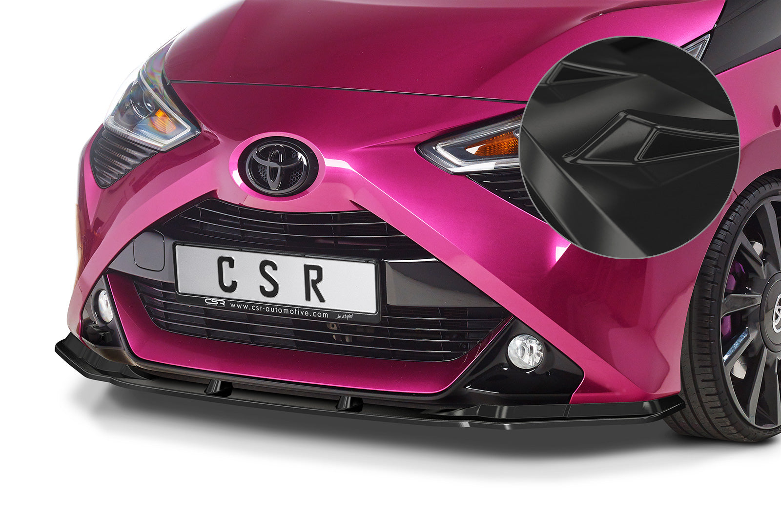 CSR Frontspoiler | Cup-Spoilerlippe mit ABE für Toyota Aygo 2 Facelift CSL548-G Glossy schwarz Hochglanz (keine Lackierung erforderlich)