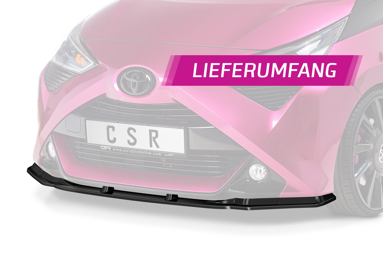 CSR Frontspoiler | Cup-Spoilerlippe mit ABE für Toyota Aygo 2 Facelift CSL548-G Glossy schwarz Hochglanz (keine Lackierung erforderlich)