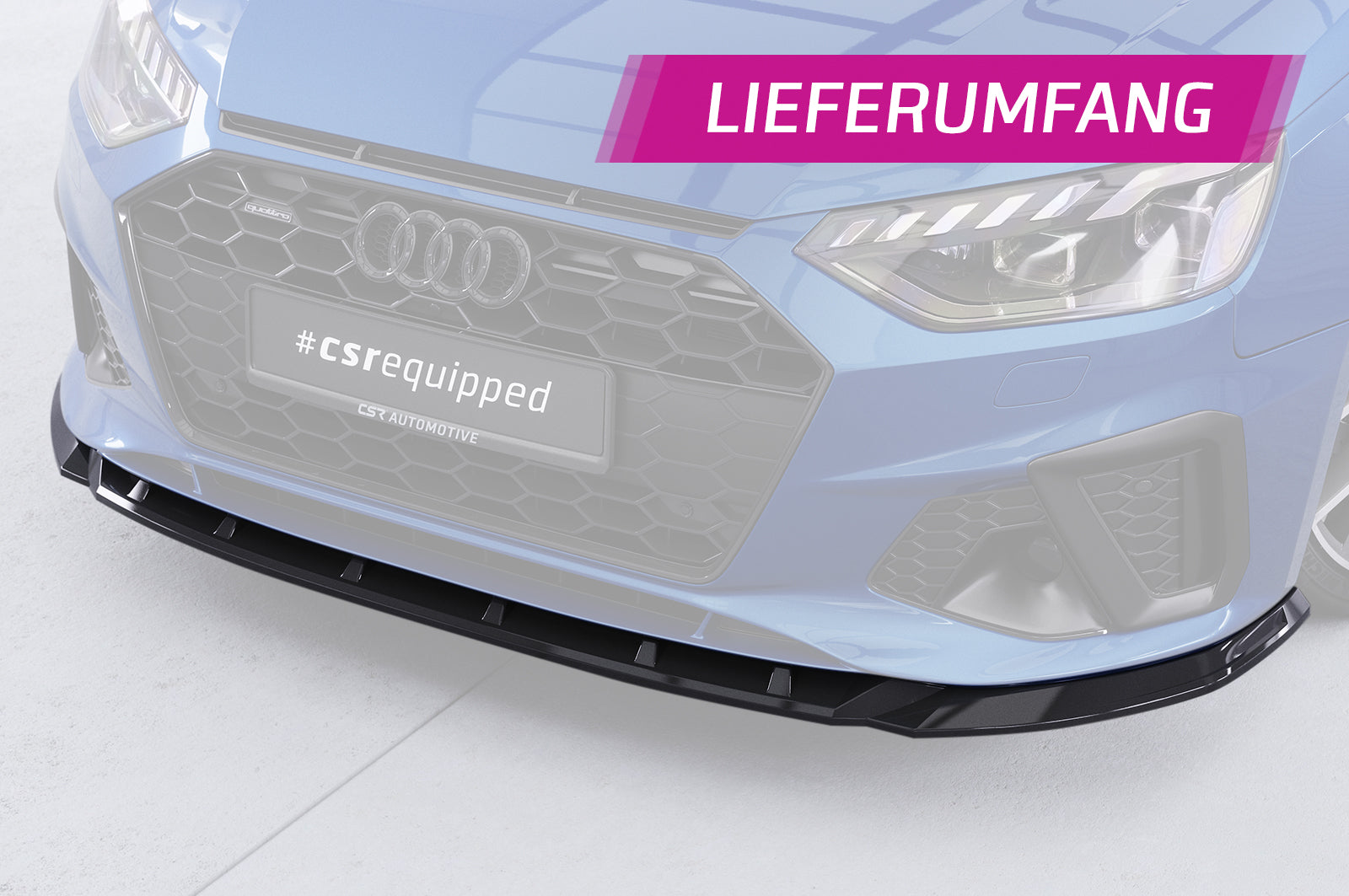 CSR Frontspoiler | Cup-Spoilerlippe mit ABE für Audi A4 / S4 B9 (8W) CSL561-C Carbon Look Hochglanz (keine Lackierung erforderlich)