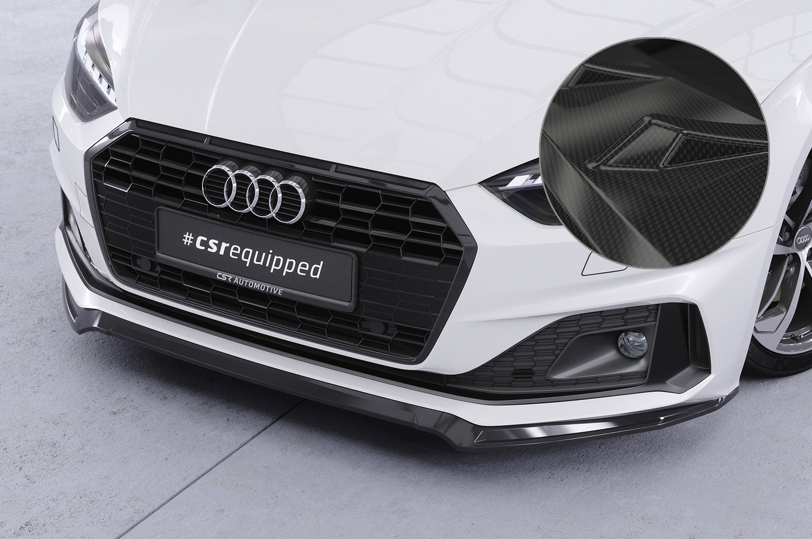 CSR Frontspoiler | Cup-Spoilerlippe mit ABE für Audi A5 F5  Basis / Advanced CSL562-C Carbon Look Hochglanz (keine Lackierung erforderlich)