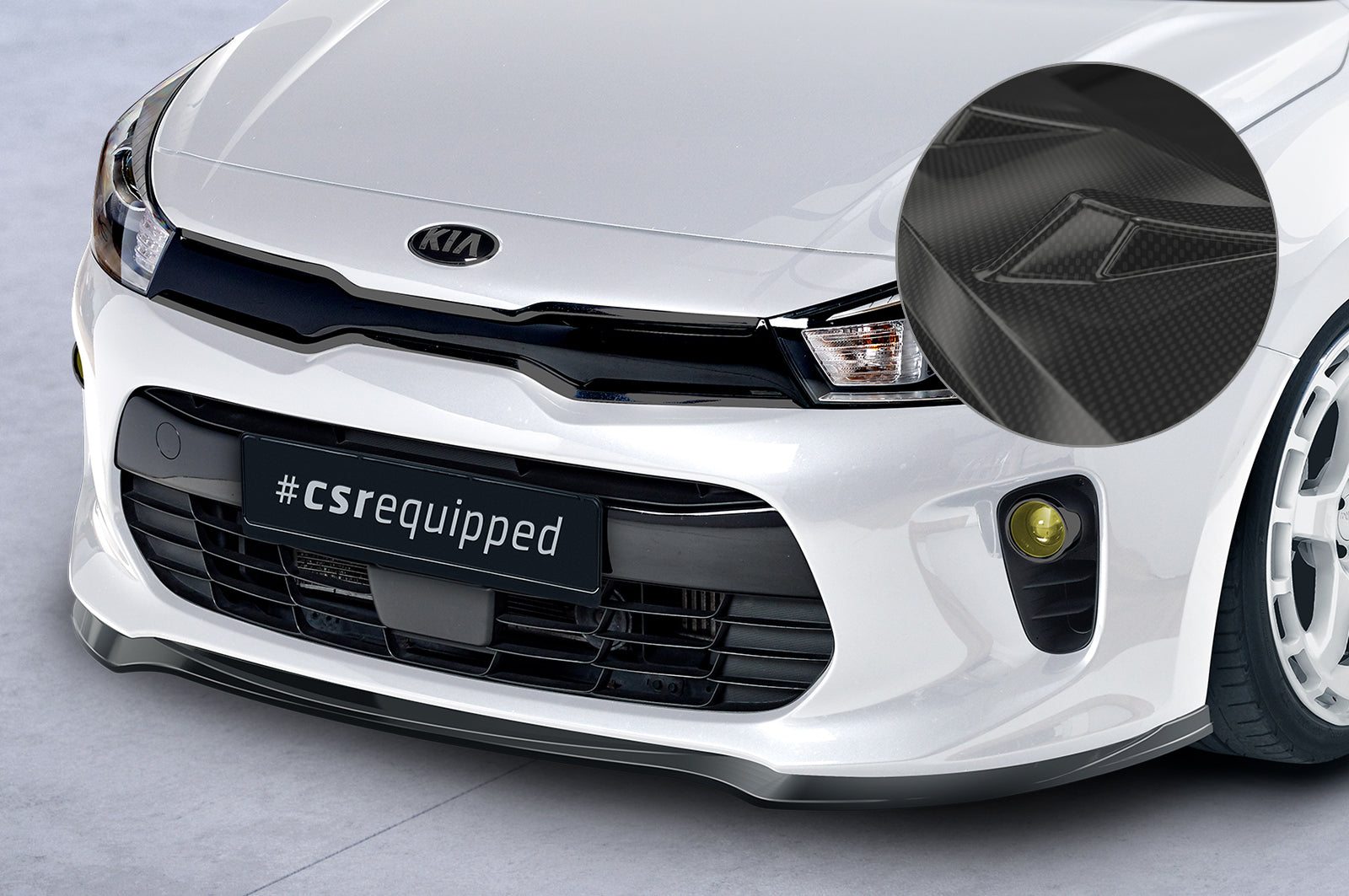 CSR Frontspoiler | Cup-Spoilerlippe mit ABE für Kia Rio 4 (YB) CSL585-C Carbon Look Hochglanz (keine Lackierung erforderlich)