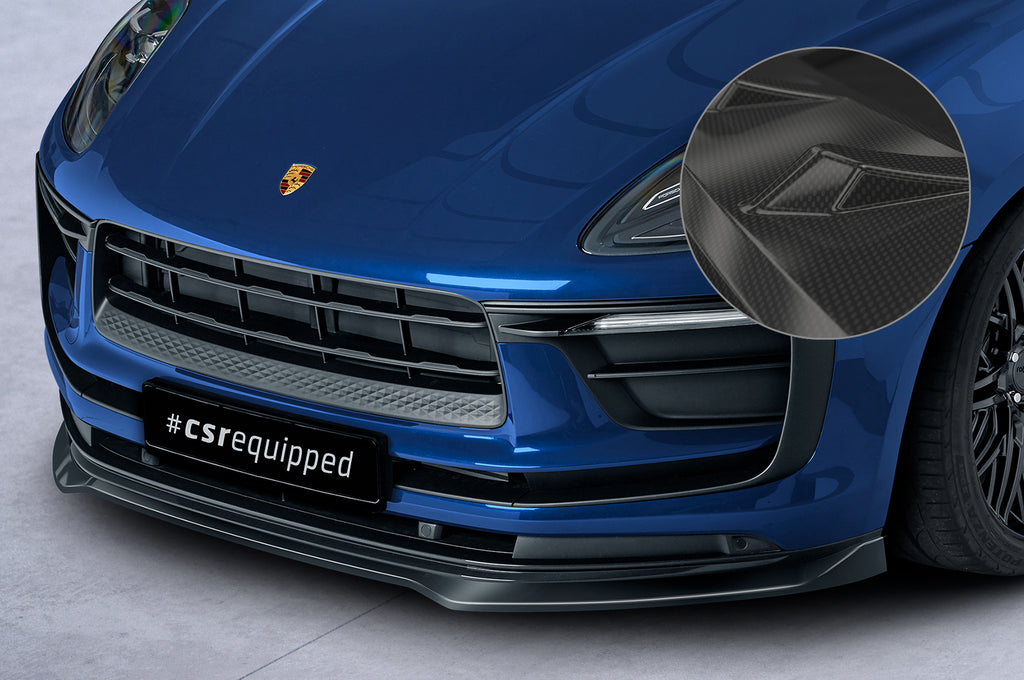 CSR Frontspoiler | Cup-Spoilerlippe mit ABE für Porsche Macan CSL608-C Carbon Look Hochglanz (keine Lackierung erforderlich)