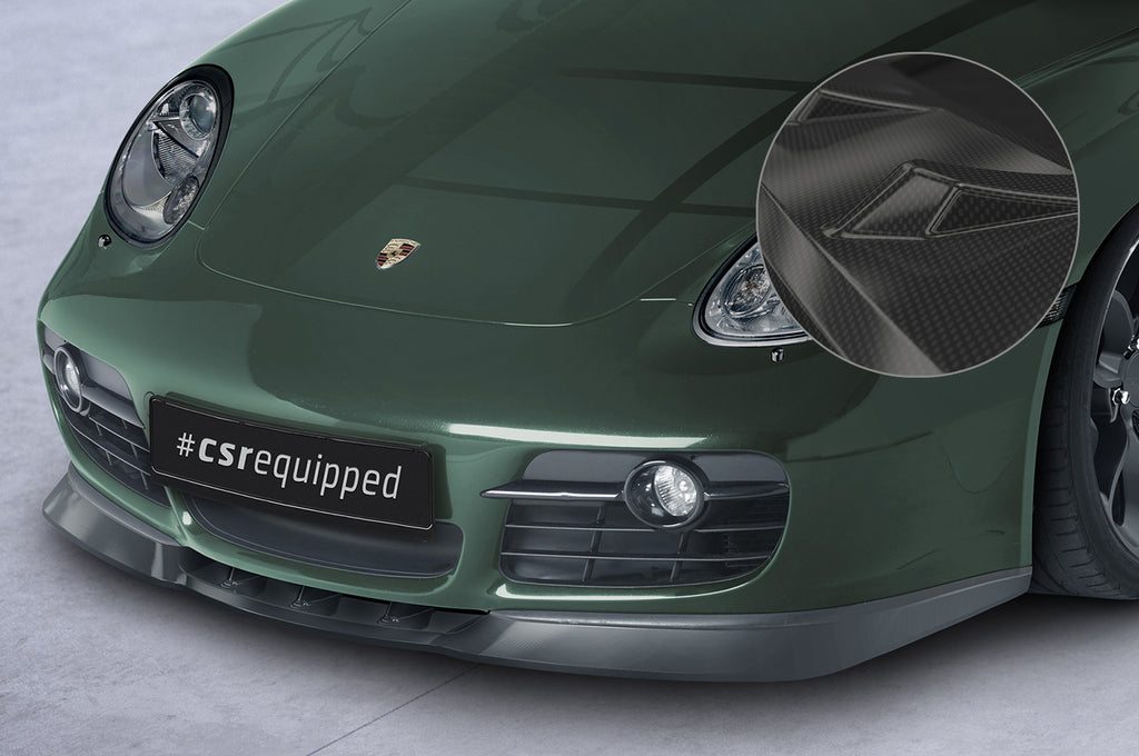 CSR Frontspoiler | Cup-Spoilerlippe mit ABE für Porsche 987c Cayman CSL609-C Carbon Look Hochglanz (keine Lackierung erforderlich)