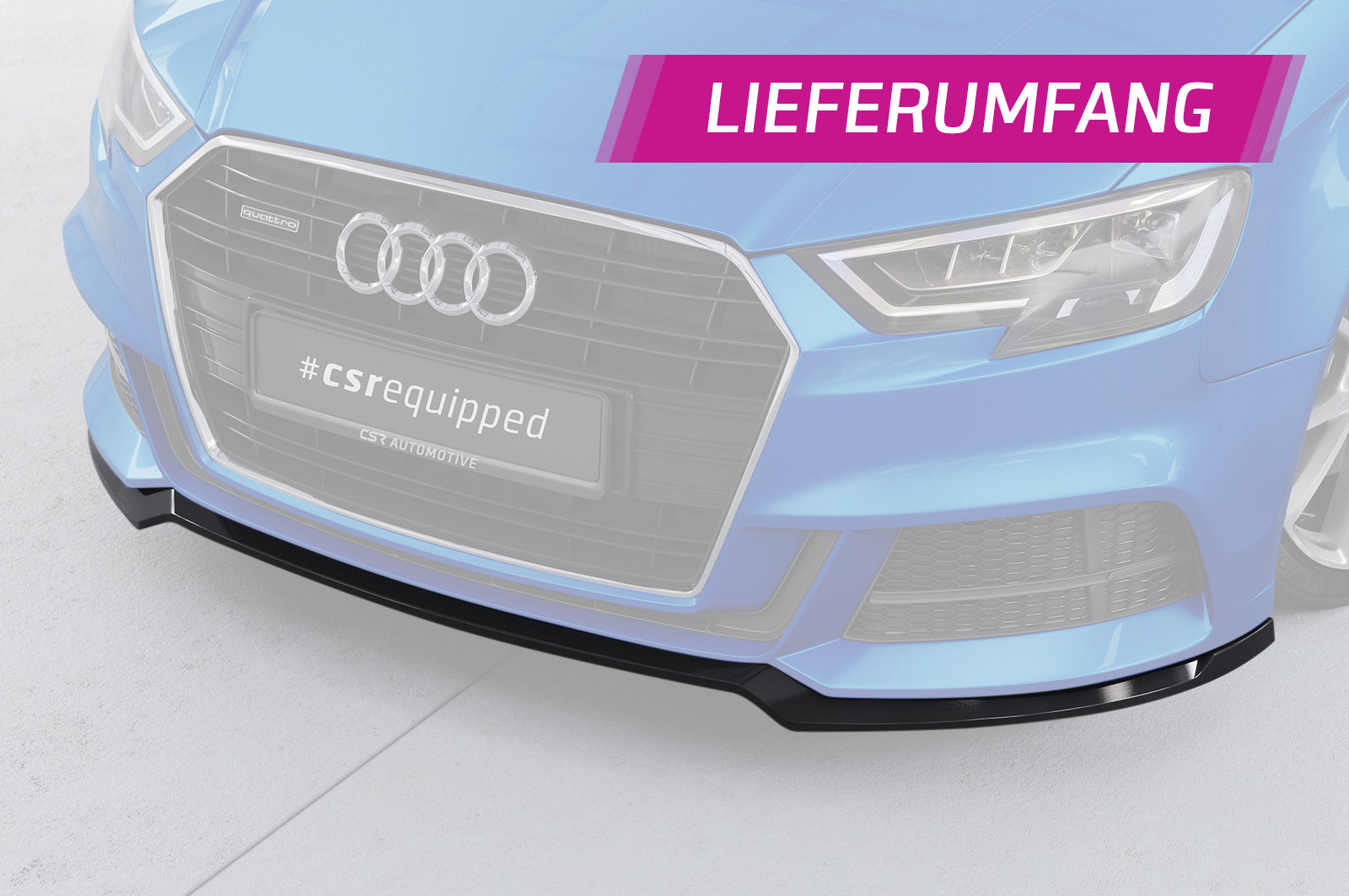 CSR Frontspoiler | Cup-Spoilerlippe mit ABE für Audi A3 S-Line / S3 8V CSL612-S Strukturiert schwarz matt (keine Lackierung erforderlich)