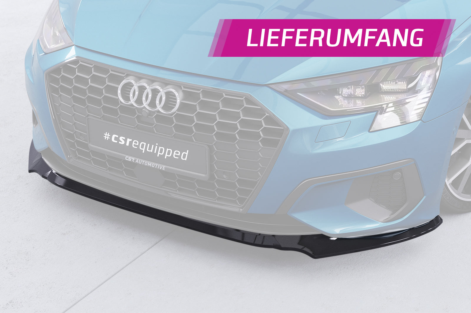 CSR Frontspoiler | Cup-Spoilerlippe mit ABE für Audi A3 8Y Limousine CSL616-C Carbon Look Hochglanz (keine Lackierung erforderlich)