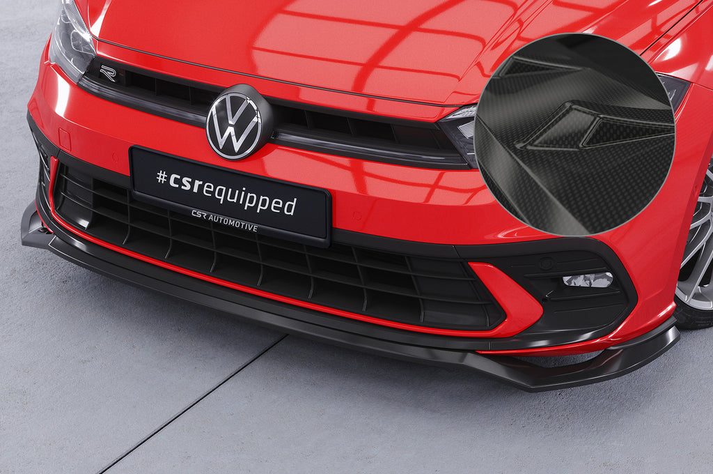 CSR Frontspoiler | Cup-Spoilerlippe mit ABE für VW Polo 6 2G (Typ AW) GTI / R-Line CSL622-C Carbon Look Hochglanz (keine Lackierung erforderlich)