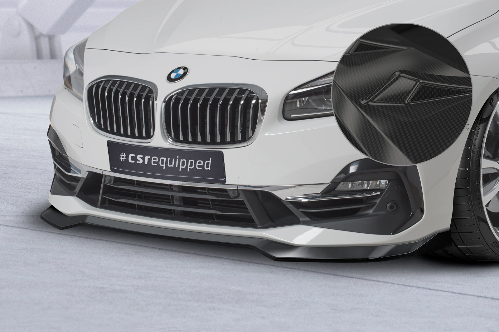 CSR Frontspoiler | Cup-Spoilerlippe mit ABE für BMW 2er (F45) Active Tourer CSL623-C Carbon Look Hochglanz (keine Lackierung erforderlich)