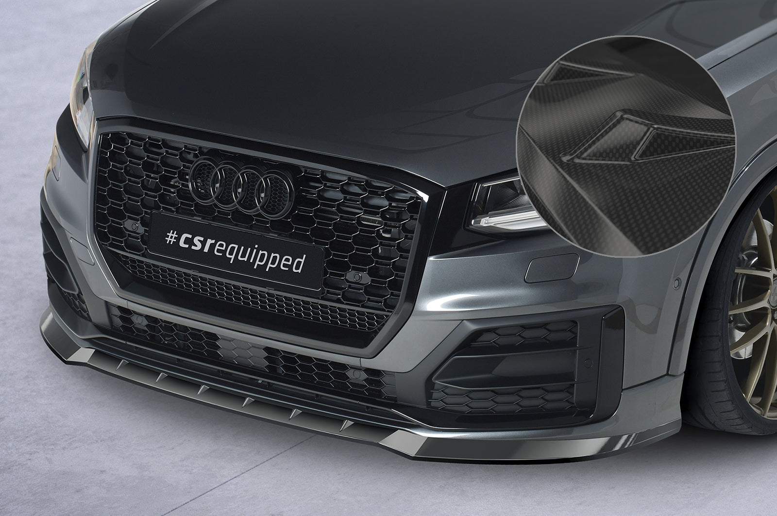 CSR Frontspoiler | Cup-Spoilerlippe mit ABE für Audi Q2 (Typ GA) S-Line CSL644-C Carbon Look Hochglanz (keine Lackierung erforderlich)