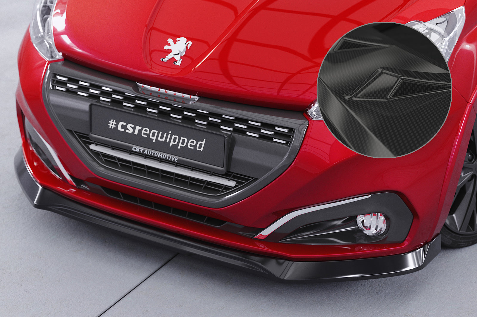 CSR Frontspoiler | Cup-Spoilerlippe mit ABE für Peugeot 208 GTi CSL694-C Carbon Look Hochglanz (keine Lackierung erforderlich)