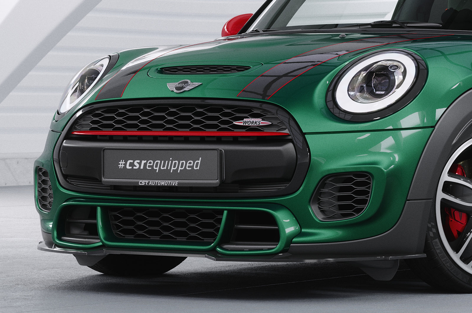CSR Frontspoiler | Cup-Spoilerlippe mit ABE für Mini F55, F56, F57 JCW-Trim CSL700-G Glossy schwarz Hochglanz (keine Lackierung erforderlich)