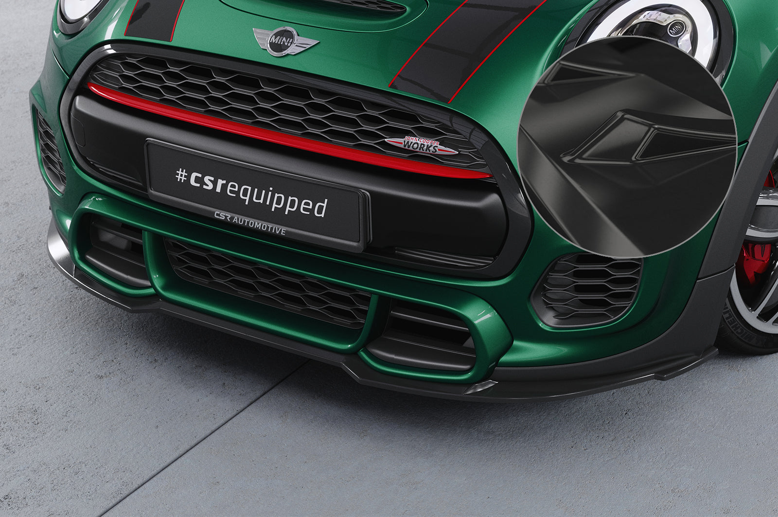 CSR Frontspoiler | Cup-Spoilerlippe mit ABE für Mini F55, F56, F57 JCW-Trim CSL700-G Glossy schwarz Hochglanz (keine Lackierung erforderlich)