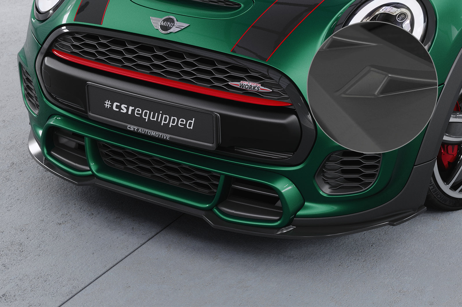 CSR Frontspoiler | Cup-Spoilerlippe mit ABE für Mini F55, F56, F57 JCW-Trim CSL700-L Unlackiert roh (Lackierung erforderlich)