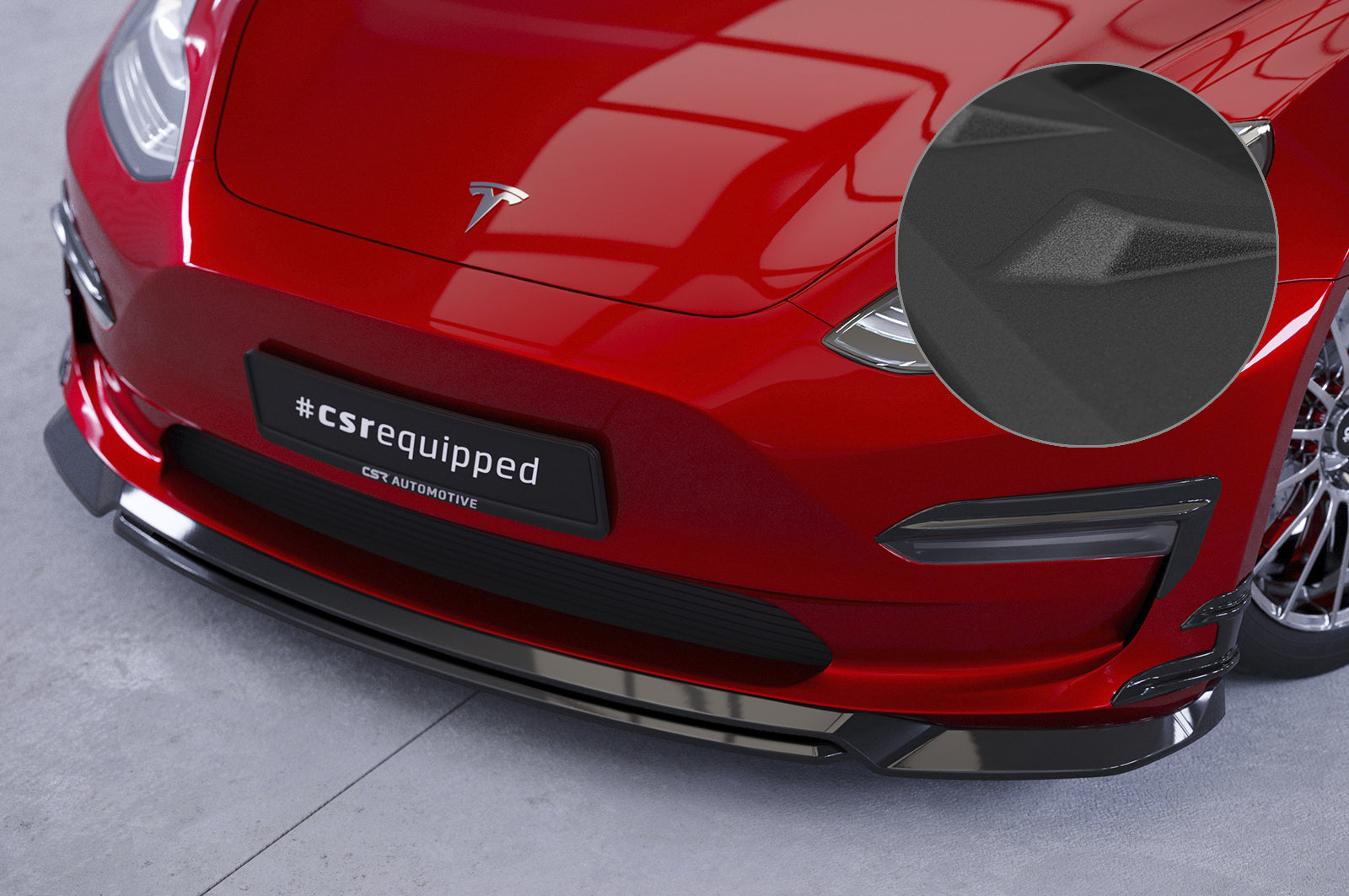 CSR Frontspoiler | Cup-Spoilerlippe mit ABE für Tesla Model 3 CSL701-S Strukturiert schwarz matt (keine Lackierung erforderlich)