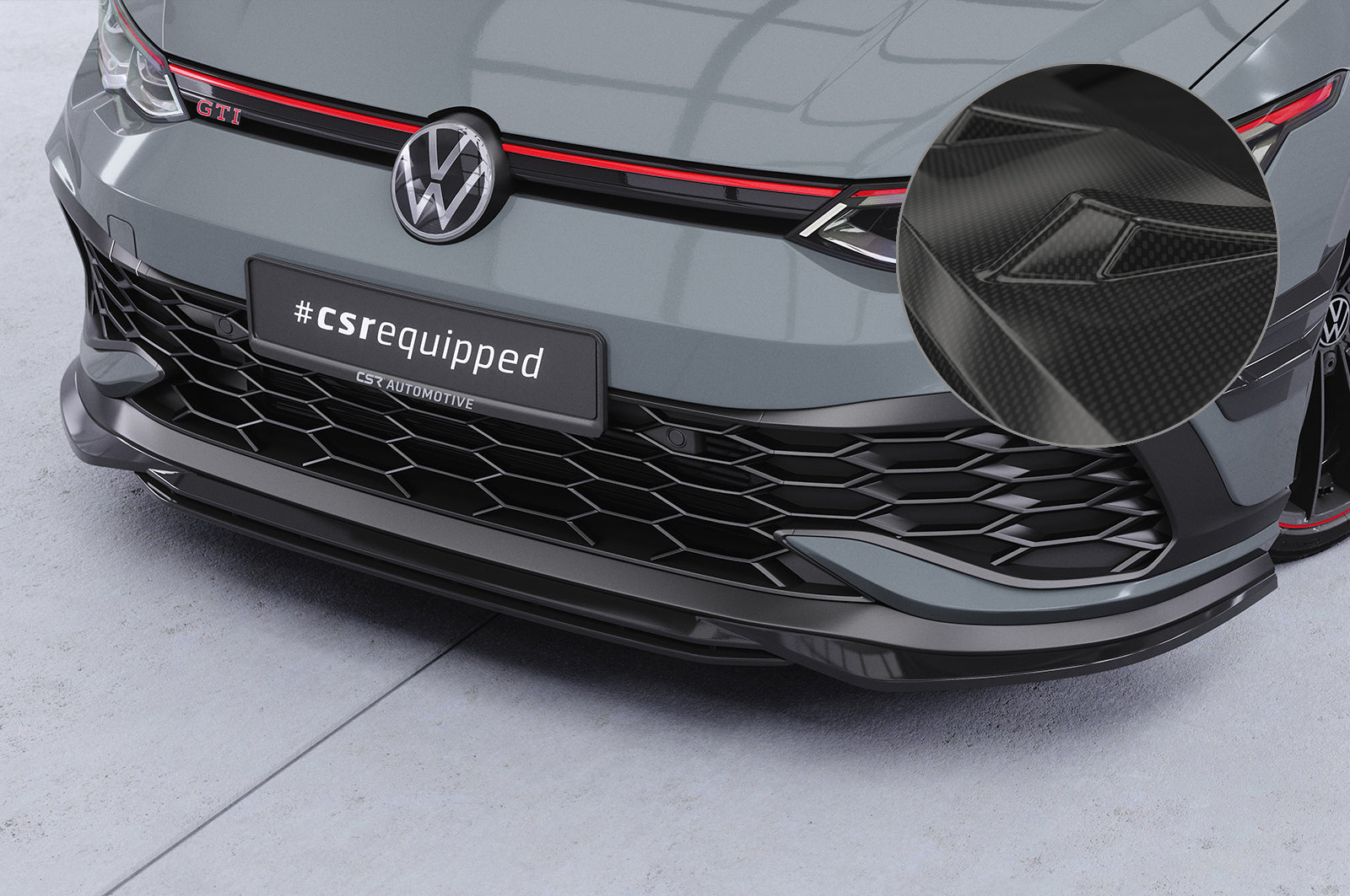 CSR Frontspoiler | Cup-Spoilerlippe mit ABE für VW Golf 8 (Typ CD) GTI Clubsport CSL711-C Carbon Look Hochglanz (keine Lackierung erforderlich)