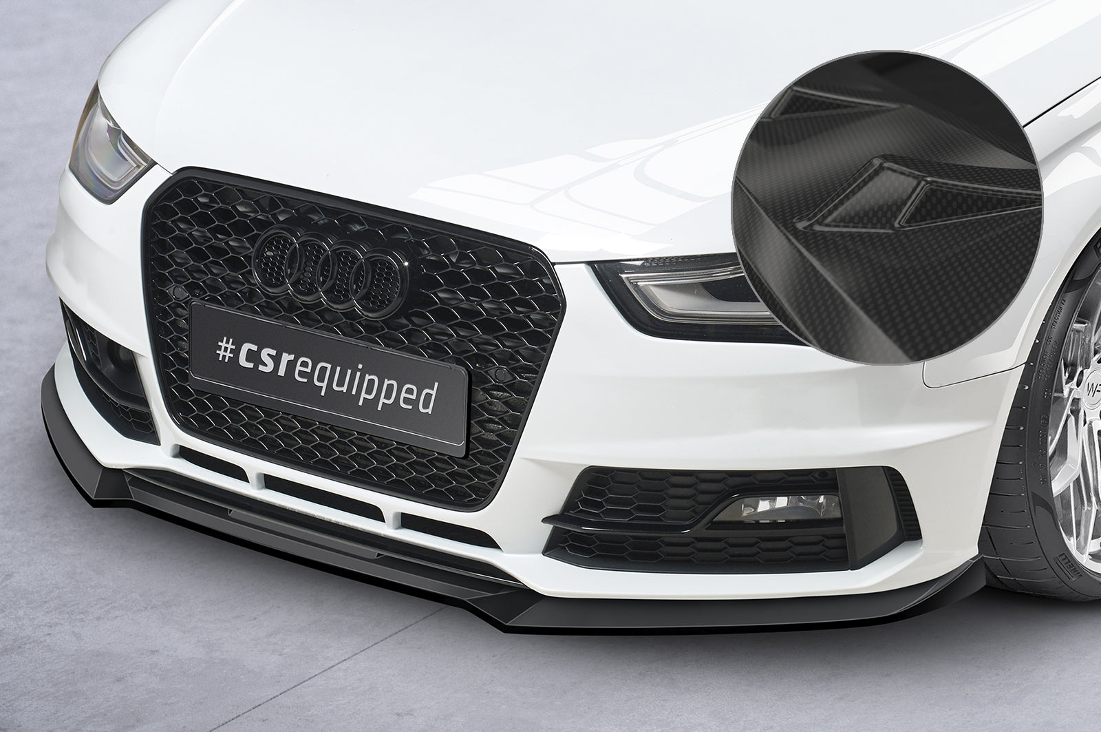 CSR Frontspoiler | Cup-Spoilerlippe mit ABE für Audi A4 B8 (Typ 8K) CSL723-C Carbon Look Hochglanz (keine Lackierung erforderlich)