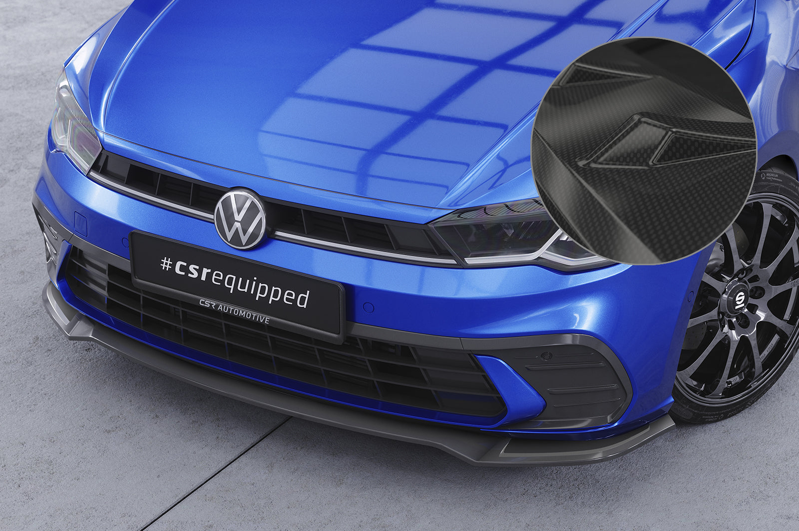 CSR Frontspoiler | Cup-Spoilerlippe mit ABE für VW Polo 6 2G (Typ AW) CSL735-C Carbon Look Hochglanz (keine Lackierung erforderlich)
