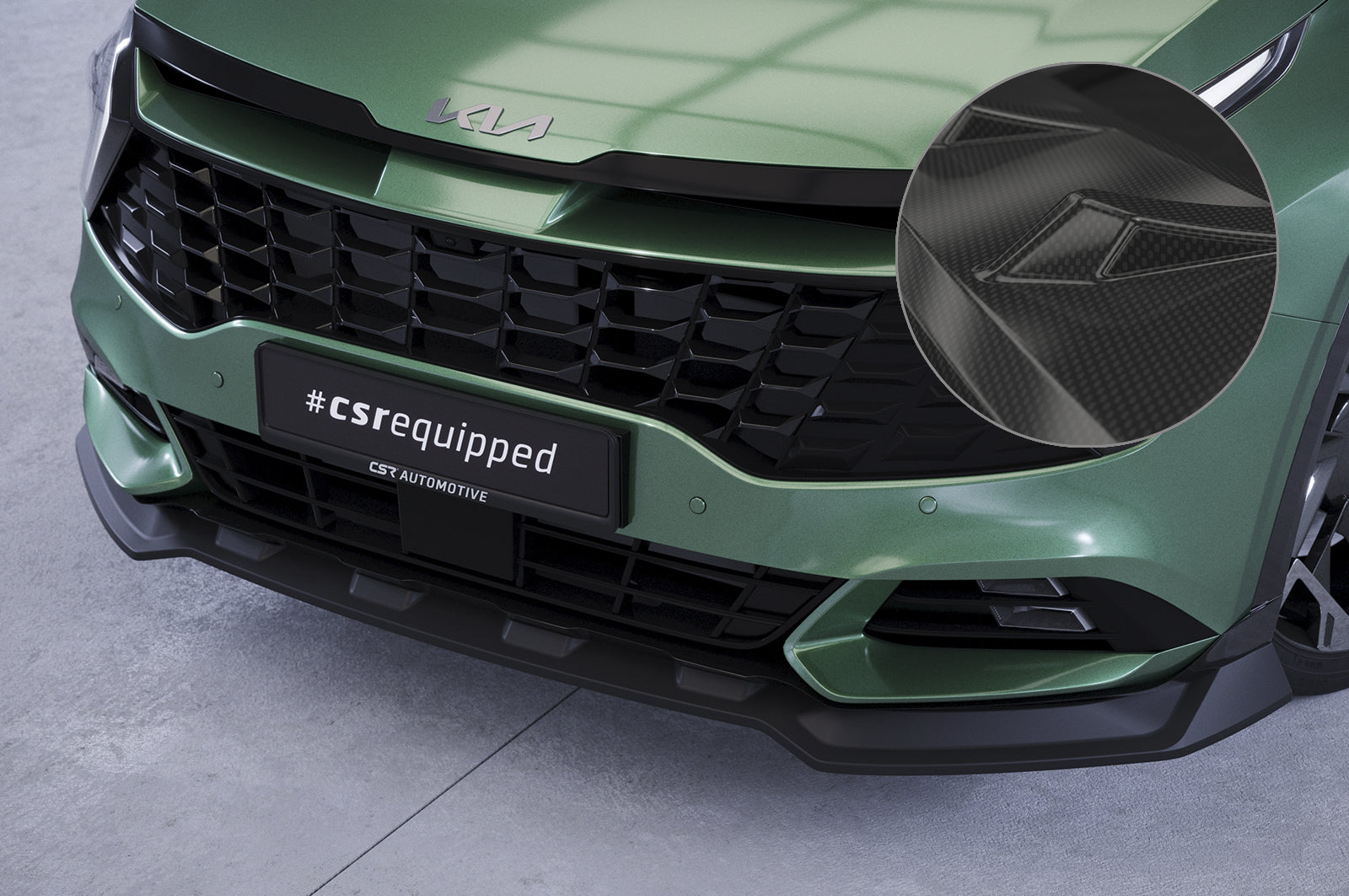 CSR Frontspoiler | Cup-Spoilerlippe mit ABE für Kia Sportage (NQ5) CSL740-C Carbon Look Hochglanz (keine Lackierung erforderlich)