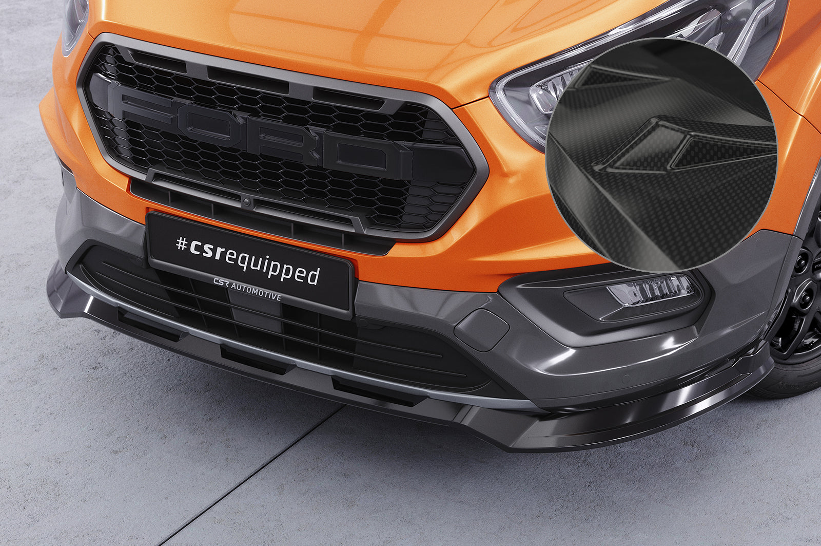 CSR Frontspoiler | Cup-Spoilerlippe mit ABE für Ford Tourneo Custom Active CSL762-C Carbon Look Hochglanz (keine Lackierung erforderlich)