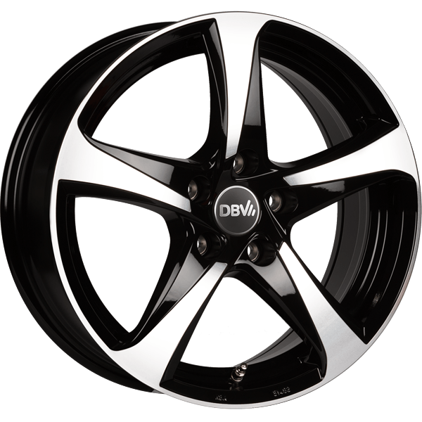 DBV Alufelge 5SP 001 schwarz glänzend, front poliert 6.5x16 ET40 4x100 Nabe 63.3 KBA 51472