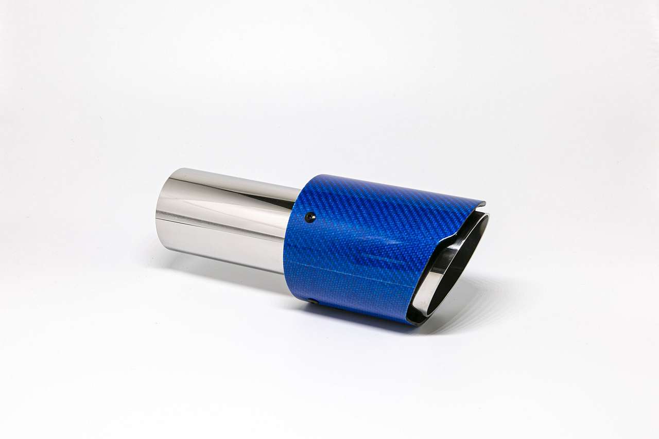 Friedrich Motorsport Endrohr 90mm rund Carbon scharf abgeschrägt blau glänzend