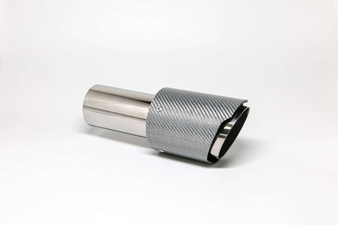 Friedrich Motorsport Endrohr 90mm rund Carbon scharf abgeschrägt silber glänzend
