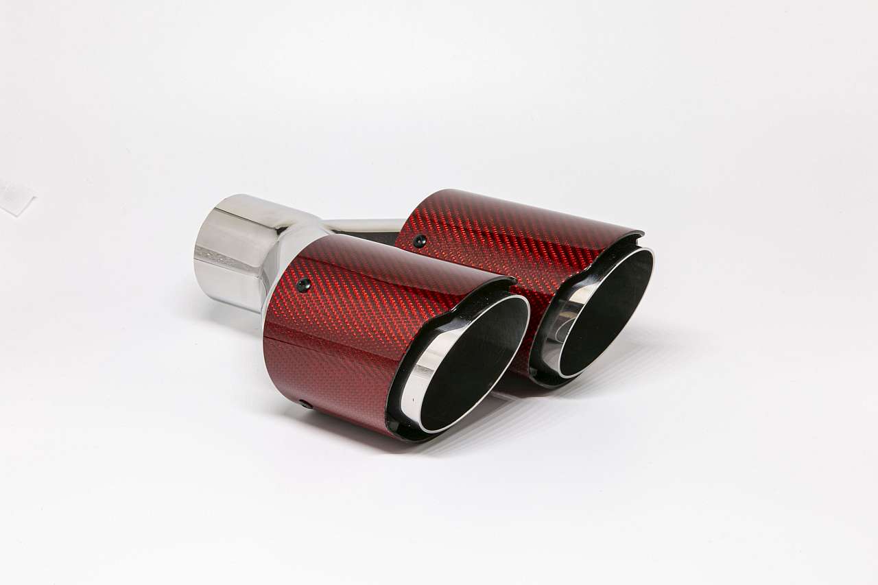 Friedrich Motorsport Endrohr Carbon 2x90mm rund scharf abgeschrägt versetzt links, rot glänzend