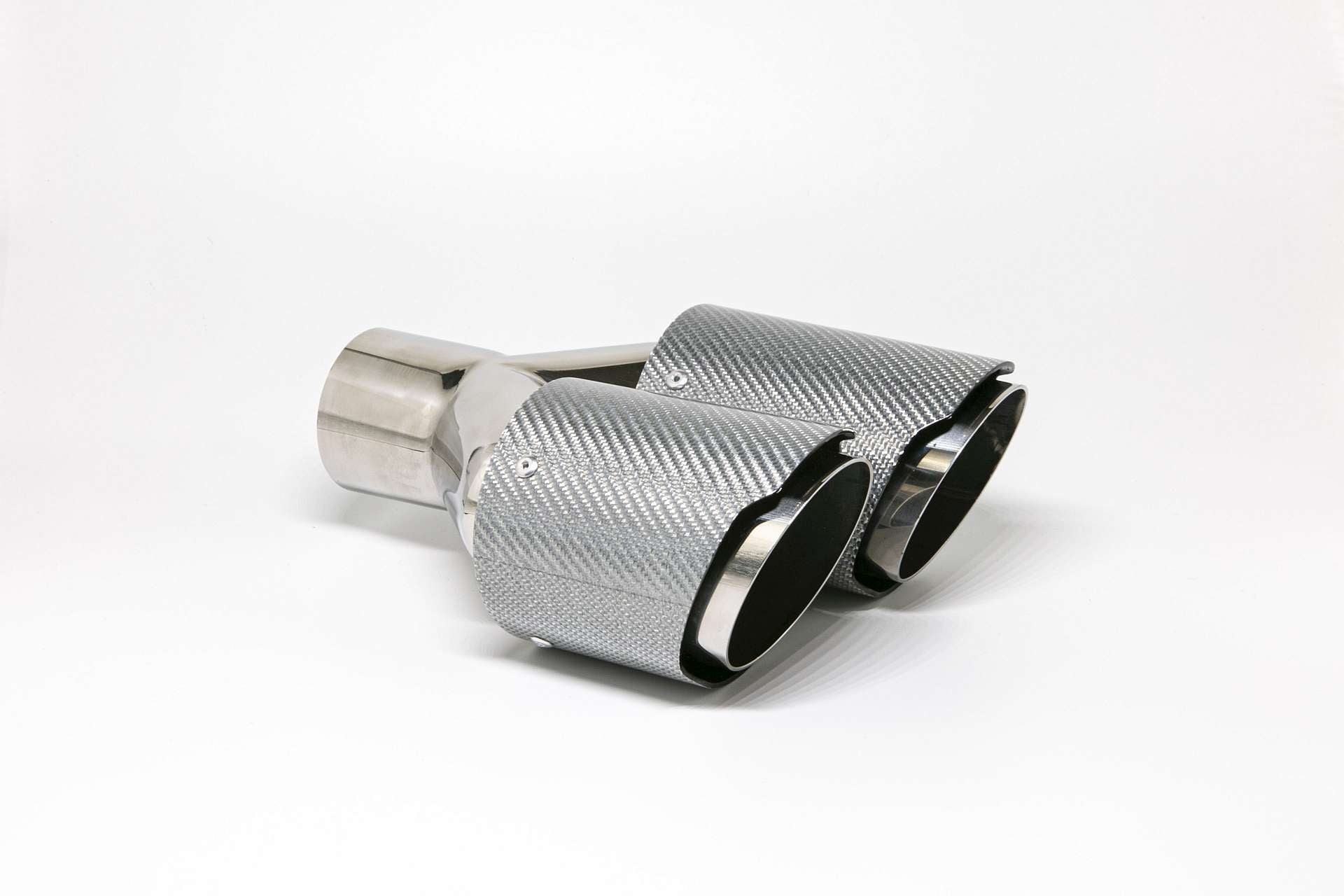 Friedrich Motorsport Endrohr Carbon 2x90mm rund scharf abgeschrägt versetzt links, silber glänzend