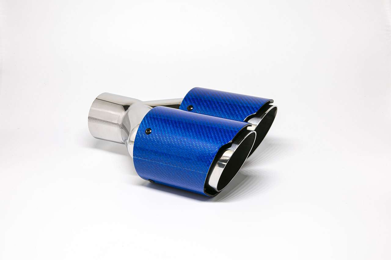 Friedrich Motorsport Endrohr Carbon 2x90mm rund scharf abgeschrägt versetzt rechts, blau glänzend